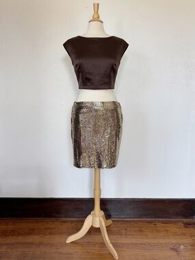 Vintage 80s Disco Gold Sequin Pencil Skirt